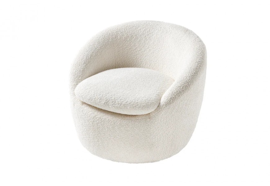 Designové moderní čalouněné otočné křeslo Elian v bílé barvě s bouclé potahem v kulatém tvaru