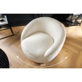 Stylové glamour bouclé otočné křeslo Elian s bílým textilním potahem v kulatém tvaru 76 cm