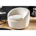 Stylové glamour bouclé otočné křeslo Elian s bílým textilním potahem v kulatém tvaru 76 cm