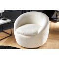 Stylové glamour bouclé otočné křeslo Elian s bílým textilním potahem v kulatém tvaru 76 cm