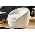 Stylové glamour bouclé otočné křeslo Elian s bílým textilním potahem v kulatém tvaru 76 cm