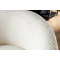 Stylové glamour bouclé otočné křeslo Elian s bílým textilním potahem v kulatém tvaru 76 cm