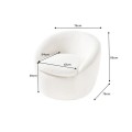 Stylové glamour bouclé otočné křeslo Elian s bílým textilním potahem v kulatém tvaru 76 cm