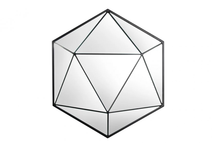 Designové moderní geometrické zrcadlo Diamont v art deco stylu s černým kovovým rámem s diamantovým designem