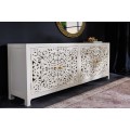 Designový čtyřdveřový orientální příborník Orient z bílého masivního mangového dřeva s vyřezáváním a zlatými detaily 170 cm
