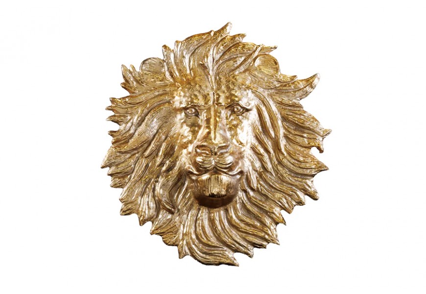 Stylová art deco dekorace na zeď Lion ve zlaté barvě z kovu v podobě lva