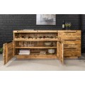 Designový dvoudveřový hnědý industriální masivní příborník Steele Craft z masivního mangvového dřeva s poličkou na víno 175 cm