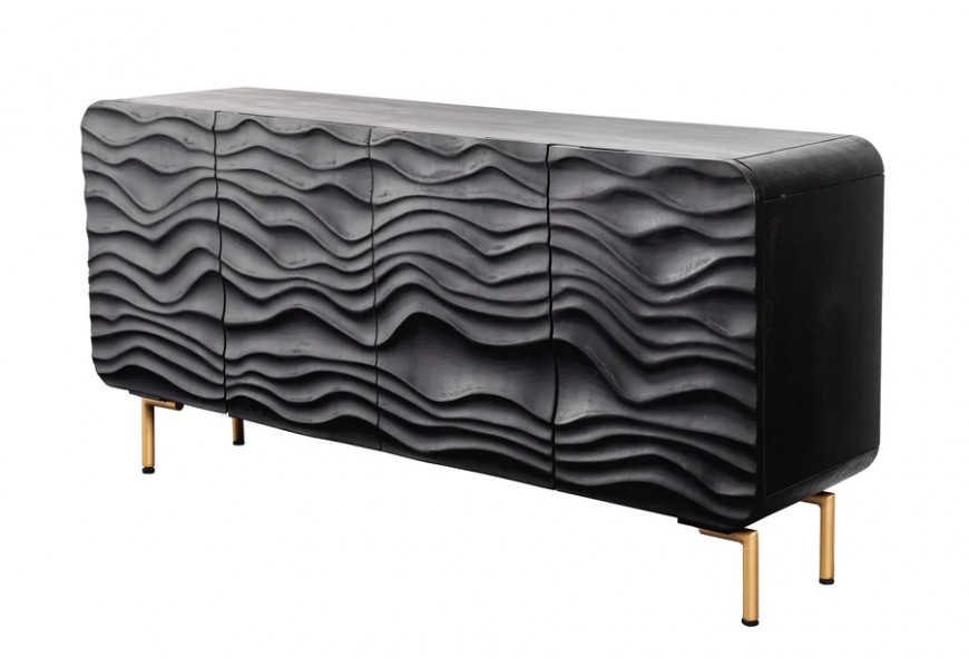 Art-deco komoda Lagoon černá s vlnovitým vzorem 160cm