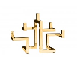 Stylový geometrický art deco svícen flames v glamour stylu z kovu ve zlaté barvě s pěti držáky na svíčky