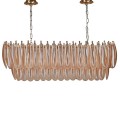 Luxusní glamour závěsný stropní lustr Hendy v měděně hnědé barvě v oválném tvaru se dvěma patry se skleněným pírkovým stínítkem a kovovou zlatou konstrukcí s art deco nádechem