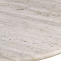 Luxusní art deco oválný jídelní stůl Traverte z travertinu v bílé barvě as černou kovovou zakřivenou nohou 200 cm