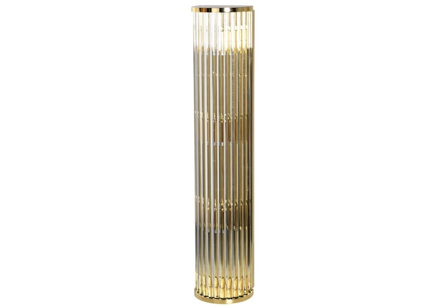 Art deco válcová nástěnná lampa Messy z křišťálu s žebrovaným strukturovaným povrchem ve zlaté barvě