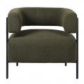 Art deco buklé křeslo Chevert v tmavě zelené barvě s nožičkami z kovu s černou povrchovou úpravou 76 cm