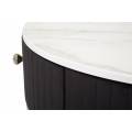 Art deco černý kulatý konferenční stolek Glamia Tapisé se dvěma šuplíky a zlatou konstrukcí as bílou deskou 75 cm