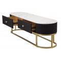 Luxusný art deco černý TV stolík Glamia Tapisé so zlatou konštrukciou s dvoma zásuvkami a deskou s mramorovým dizajnom 150 cm