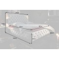 Chesterfield čalouněná šedá sametová postel Kreon I s vysokým čelem 210cm