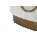 Art deco dvoudvířkový oválný konzolový stolek Glamia Blanc s hnědou dřevěnou deskou a vroubkovaným krémovým korpusem 79 cm