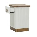 Art deco obdélníkový noční stolek Glamia Blanc s hnědou vrchní deskou a vroubkovaným bílým korpusem se zásuvkou 62 cm