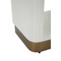 Art deco obdélníkový noční stolek Glamia Blanc s hnědou vrchní deskou a vroubkovaným bílým korpusem se zásuvkou 62 cm
