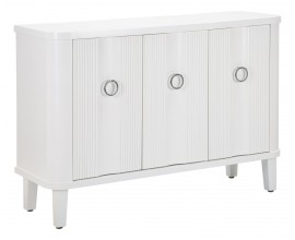 Luxusní venkovský příborník Lucido Bianco se třemi dvířky s reliéfním zdobením v lesklé bílé barvě 120 cm