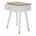 Art deco obdélníkový dřevěný noční stolek Samira s hnědou deskou s bílým korpusem se zásuvkou se zlatými detaily 62 cm