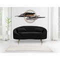 Art deco dvoumístná oválná sametová čalouněná černá sedačka Lea se zlatými kovovými nožičkami 148 cm