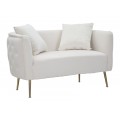 Art deco dvoumístná obdélníková čalouněná sametová prošívaná sedačka Zeran v krémové barvě se zlatými kovovými nožičkami 127 cm