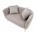 Art deco obdélníková dvoumístná sedačka Zeran s béžovým sametovým potahem s prošíváním a zlatými kovovými nožičkami 127 cm