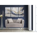 Art deco obdélníková dvoumístná sedačka Zeran s béžovým sametovým potahem s prošíváním a zlatými kovovými nožičkami 127 cm