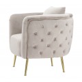 Art deco čtvercové oblé čalouněné křeslo Zeran s prošíváním v šedé barvě se zlatými kovovými úzkými nožičkami 76 cm