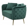Art deco dvoum&iacute;stn&aacute; obd&eacute;ln&iacute;kov&aacute; čalouněn&aacute; smaragdov&aacute; sedačka Zeran se sametov&yacute;m potahem a zlat&yacute;mi kovov&yacute;mi nožičkami 127 cm