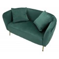 Art deco dvoum&iacute;stn&aacute; obd&eacute;ln&iacute;kov&aacute; čalouněn&aacute; smaragdov&aacute; sedačka Zeran se sametov&yacute;m potahem a zlat&yacute;mi kovov&yacute;mi nožičkami 127 cm