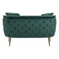 Art deco dvoum&iacute;stn&aacute; obd&eacute;ln&iacute;kov&aacute; čalouněn&aacute; smaragdov&aacute; sedačka Zeran se sametov&yacute;m potahem a zlat&yacute;mi kovov&yacute;mi nožičkami 127 cm