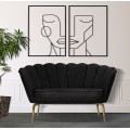 Art deco dvoum&iacute;stn&aacute; čalouněn&aacute; sametov&aacute; sedačka Perla s pro&scaron;&iacute;van&yacute;m čern&yacute;m potahem se zlat&yacute;mi kovov&yacute;mi nožičkami 136 cm