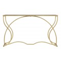 Designový glamour konzolový stolek Vertilio s černou skleněnou deskou a zlatou kovou podstavou se zvlněnýma nohama 130 cm