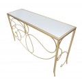 Designov&yacute; glamour konzolov&yacute; stolek Nastrillo se zrcadlovou vrchn&iacute; deskou a zlatou podstavou s ozdobn&yacute;mi oblouky 140 cm