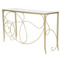 Designový glamour konzolový stolek Nastrillo se zrcadlovou vrchní deskou a zlatou podstavou s ozdobnými oblouky 140 cm