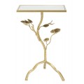 Designov&yacute; glamour př&iacute;ručn&iacute; stolek Natura Elegante se zlatou konstrukc&iacute; s flor&aacute;ln&iacute;m zdoben&iacute;m a zrcadlovou deskou 60 cm