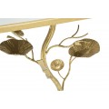 Designov&yacute; glamour př&iacute;ručn&iacute; stolek Natura Elegante se zlatou konstrukc&iacute; s flor&aacute;ln&iacute;m zdoben&iacute;m a zrcadlovou deskou 60 cm