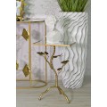 Designov&yacute; glamour př&iacute;ručn&iacute; stolek Natura Elegante se zlatou konstrukc&iacute; s flor&aacute;ln&iacute;m zdoben&iacute;m a zrcadlovou deskou 60 cm