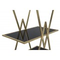 Designový glamour regál Triangolo Oro se čtyřmi policemi z černého skla a geometrickou zlatou konstrukcí 180 cm