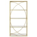 Designový art deco regál Gloria se čtyřmi zrcadlovými policemi a zlatou geometrickou kovovou konstrukcí 180 cm