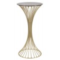 Designový art deco příruční stolek Creuser s kulatou skleněnou deskou s hnědým kouřovým efektem a konstrukcí se zúženou střední částí ve tvaru přesýpacích hodin z kovu ve zlaté barvě