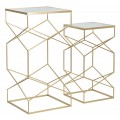 Art deco sada atypických čtvercových kovových zlatých příručních stolků Bismuth se skleněnou strukturovanou deskou 100 cm