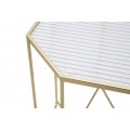 Art deco set osmiúhelníkových kovových zlatých příručních stolků Lamier se skleněnou vroubkovanou deskou 100 cm