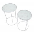 Glamour sada kulatých kovových bílých příručních stolků Selly se skleněnou vrchní deskou s dekoračními srdci 60 cm