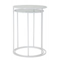 Glamour sada kulatých kovových bílých příručních stolků Selly se skleněnou vrchní deskou s dekoračními srdci 60 cm