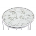 Glamour sada kulatých kovových bílých příručních stolků Selly se skleněnou vrchní deskou s dekoračními srdci 60 cm