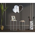 Glamour sada kulatých kovových bílých příručních stolků Selly se skleněnou vrchní deskou s dekoračními srdci 60 cm
