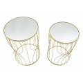 Designová glamour sada kulatých příručních stolků Elyria se zrcadlovou deskou a propleteným zlatým kovovým rámem 55 cm